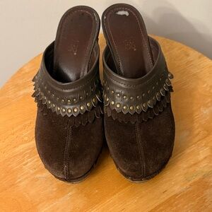 Franco Sarto Brown Suede Women's Clogs